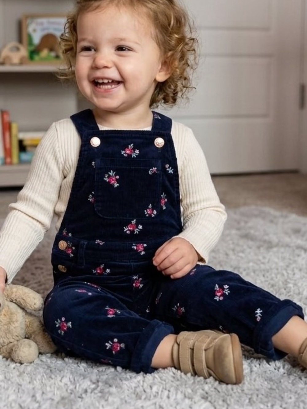 Gap Floral Velvet Overalls- Dark blue- 3T